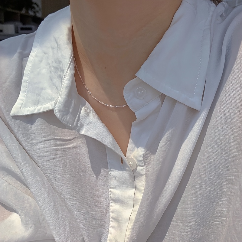 S925 Silvery Wave Chain Necklace, Stylish Choker